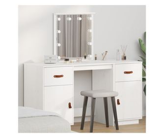 Σετ Έπιπλο Μακιγιάζ με LED, Λευκό, Μασίφ Ξύλο Πεύκου