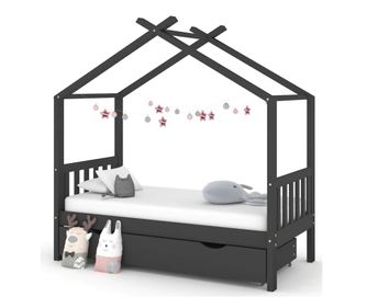 Cadru pat copii cu sertar gri închis 80x160 cm lemn masiv pin