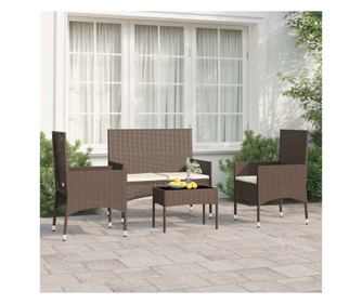Σετ επίπλων κήπου με μαξιλάρια, 4 τεμάχια, καφέ, πολυρατάν