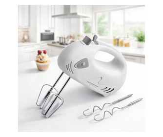 Mixer de mana Esperanza Gray Muffin, 150W, 7 viteze, palete si teluri inox, functie Eject, Culoare Alb