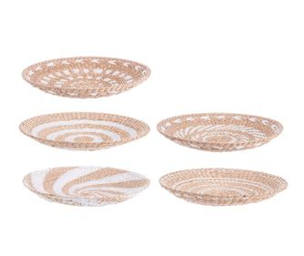 Sada 5 velkých dekoračních košíků z mořské trávy a přírodního papíru, Ø50 cm