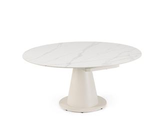 Επεκτεινόμενο στρογγυλό τραπέζι τραπεζαρίας από ατσάλι κρεμ πέτρα Jami 160x102/160x77/75h