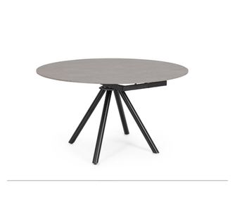 επεκτεινόμενο στρογγυλό τραπέζι μαύρο ατσάλι σκούρο γκρι πέτρα Rauni 87/ø135x77/75h