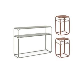 Clarity Set - Konzolový stůl, 2 konferenční stolky - Ocel - Hnědá/Šalvějově zelená