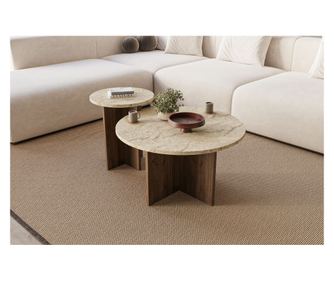 Set măsuțe cafea 529, travertin, nuc