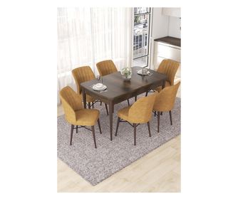 Rozkládací jídelní set (7 dílů) 632, barokní, cappuccino