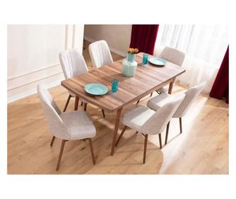 Rozkládací jídelní stůl a židle (7 dílů) 829, krémová