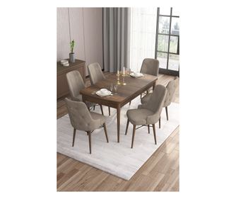 Rozkládací jídelní set (7 dílů) 338, barokní, cappuccino