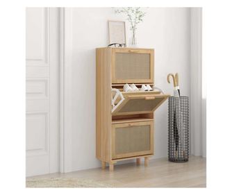 Έπιπλο παπουτσιών, καφέ, 52x25x115 εκ., κατασκευασμένο ξύλο και φυσικό rattan