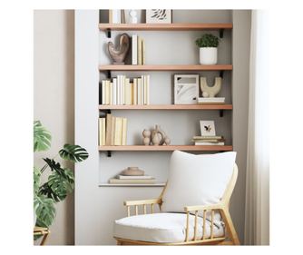 Ανοιχτό καφέ ράφι τοίχου 100x20x4 εκ. από επεξεργασμένο μασίφ ξύλο δρυός