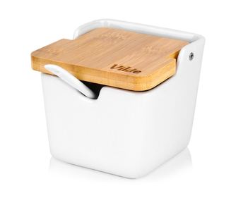 Κεραμική ζαχαριέρα με καπάκι από μπαμπού και κουταλάκι 250 ml