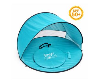 GINGER HOME Pop-Up stan s UV ochranou 50+ – kulatý, lehký a skládací, na pláž i zahradu, 150x150x90 cm