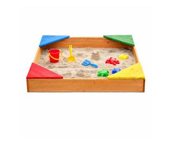 GINGER HOME Fa homokozó 4 ülőkével – 90x90 cm, udvarra és kertbe