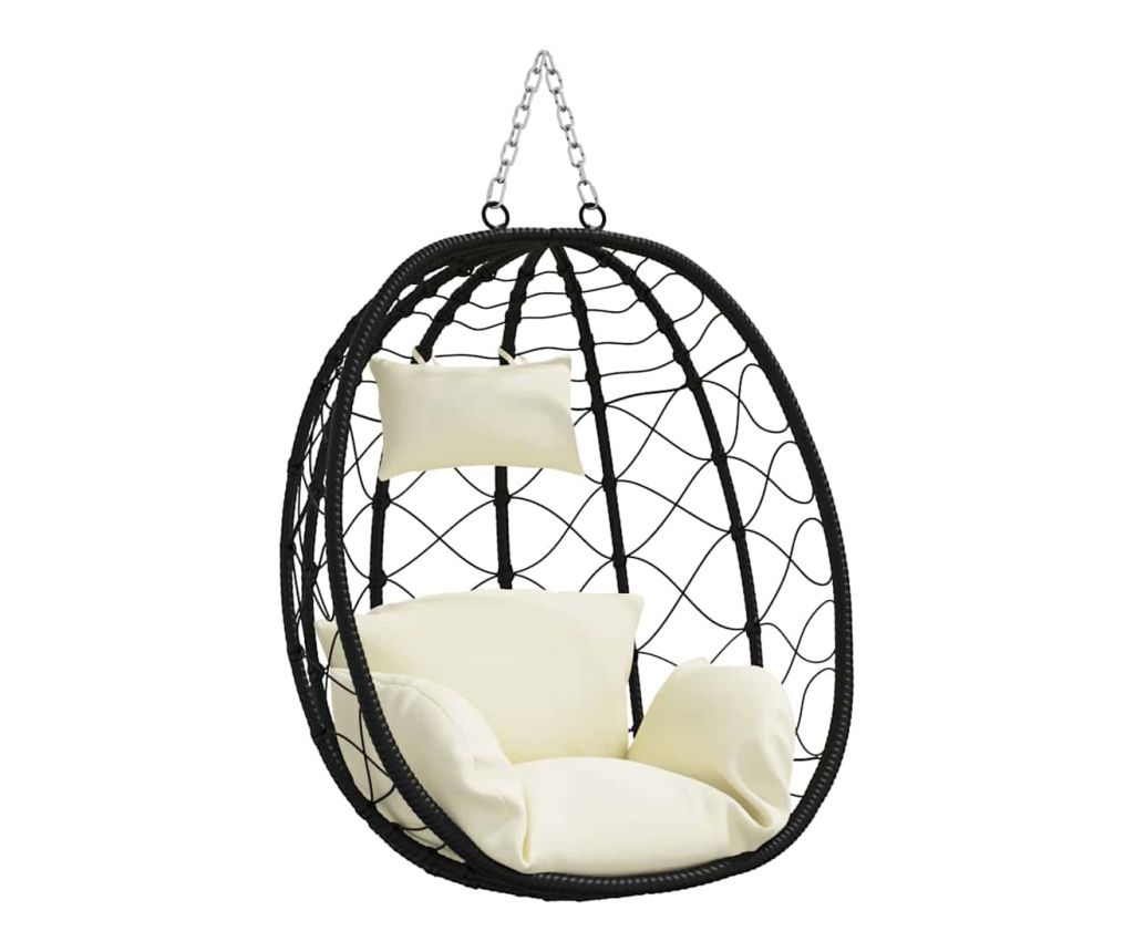 vidaXL Egg Hanging Chair Cream 91.5 x 60 x 110 cm Poly Rattan