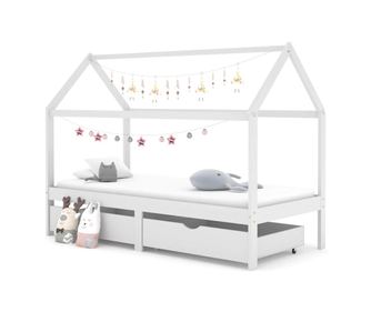 Rám postele pro děti s úložnými prostory bílý 90 x 200 cm masivní borové dřevo