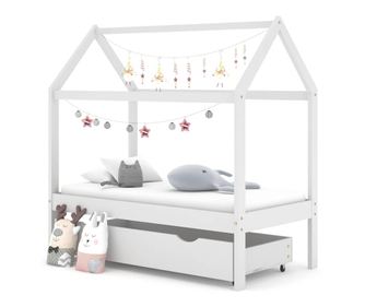 Otroški posteljni okvir z predalom, bela, 70x140 cm, masiven bor