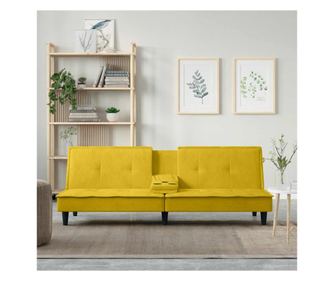 Raztegljiv kavč z držali za pijačo, rumen, žamet