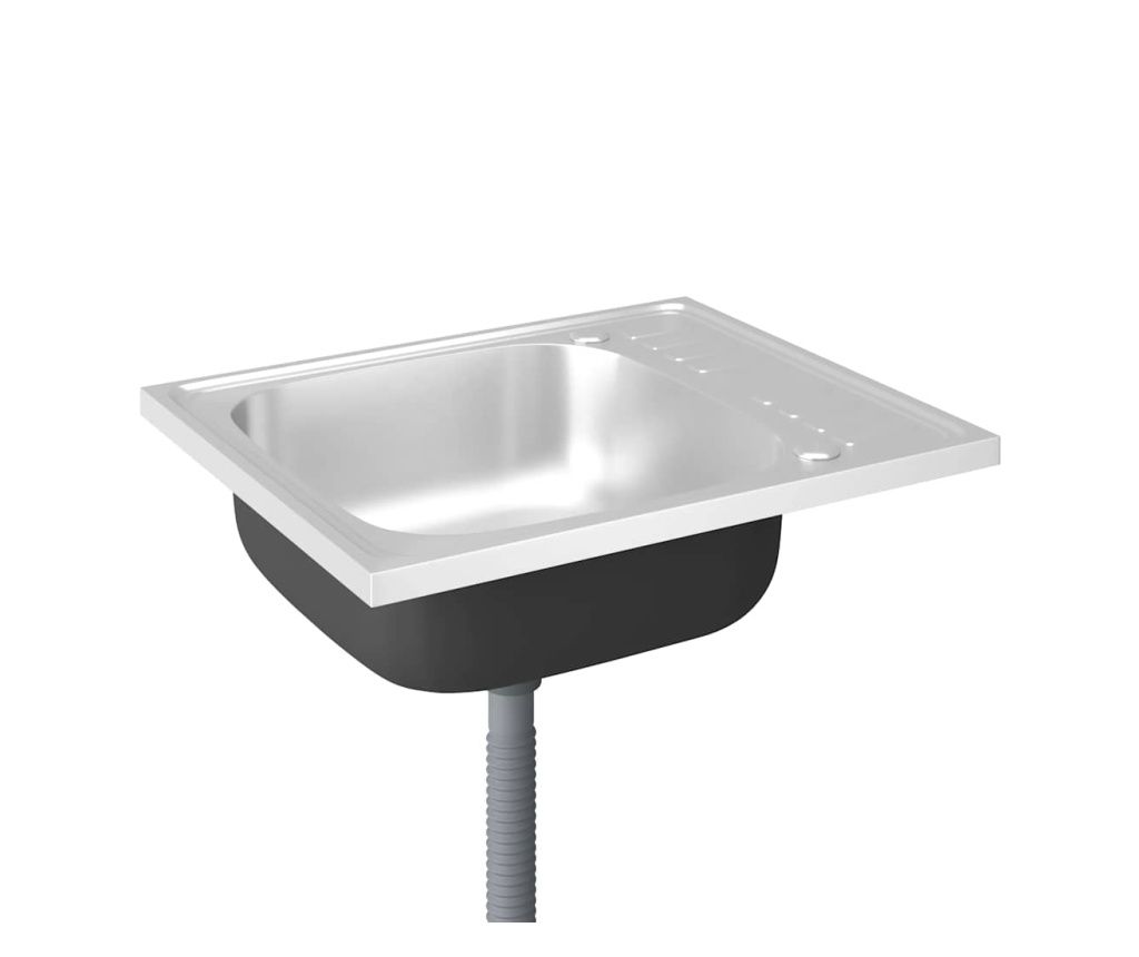 vidaXL Kitchen Sink with Drainer, Silver 600x500x155 mm Steel