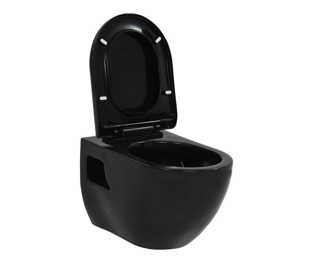 vidaXL Wall-mounted Toilet Bowl, Ceramic, Black