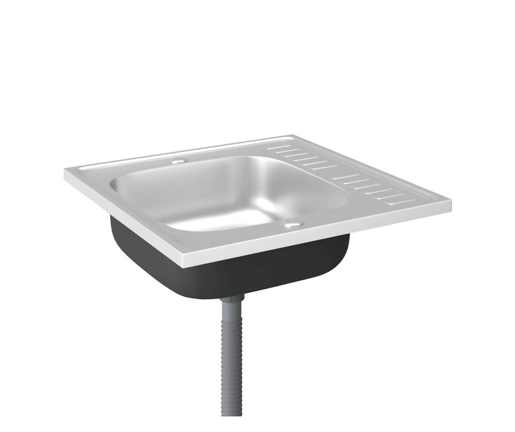 vidaXL Kitchen Sink with Drainer, Silver 600x600x155 mm Steel