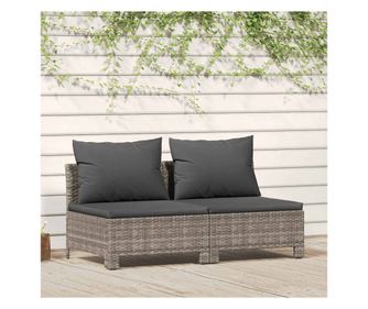 Διθέσιος καναπές κήπου με γκρι μαξιλάρια, Poly Rattan