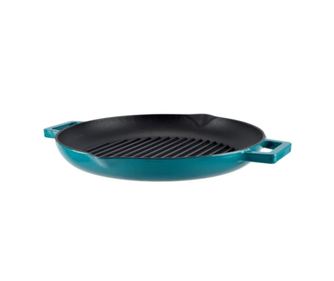 Grilovací hliníková pánve s uchy 31 cm Turquoise Perfect Home 17817, ideální pro grilování masa a zeleniny na všech typech sporá