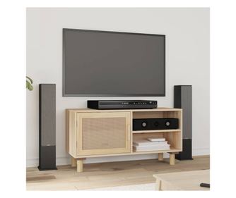 TV Ormarić, smeđi, 80x30x40 cm, masivna borovina i prirodni ratan