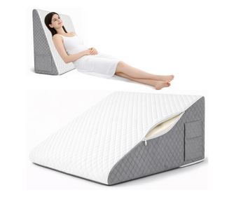 Fata de Perna pentru Perna Suport cu Plan Inclinat din Spuma cu Memorie Linomag®, Husa Detasabila cu Fermoar, Lavabila, Alb/Gri