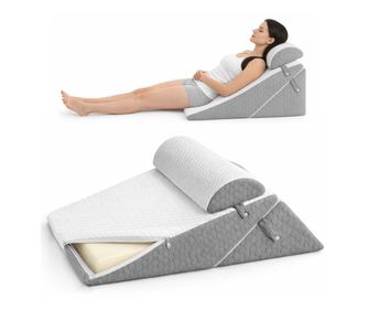 Husa de Schimb pentru Set 3 Perne Ortopedice Reglabile Linomag®, Forma de Pana 10 in 1, Fete de Perna Detasabile si Lavabile, Al