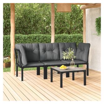 Kerti btor szett, 4 rszes, fekete s szrke, polirattan