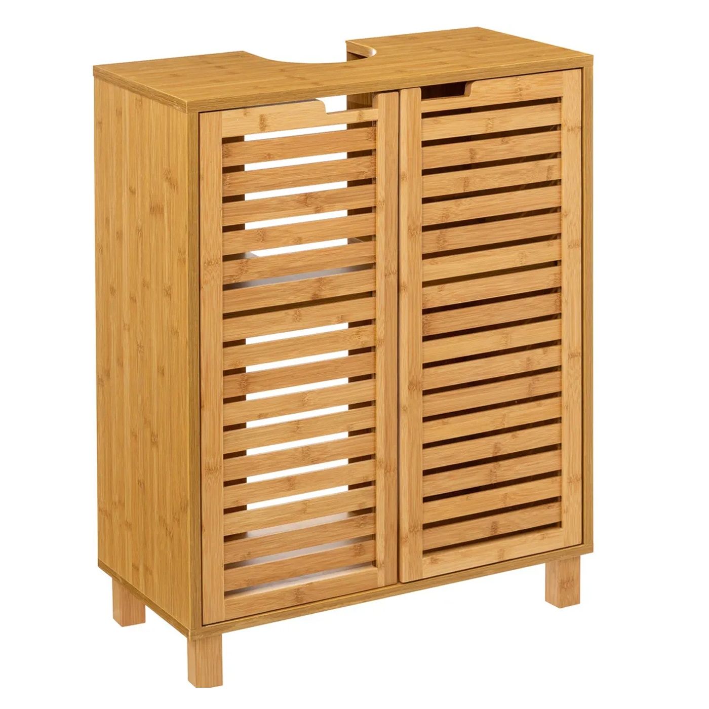 Bamboo and MDF Bathroom Cabinet for Sink, 60x28x80 cm, Organized Storage, Natural