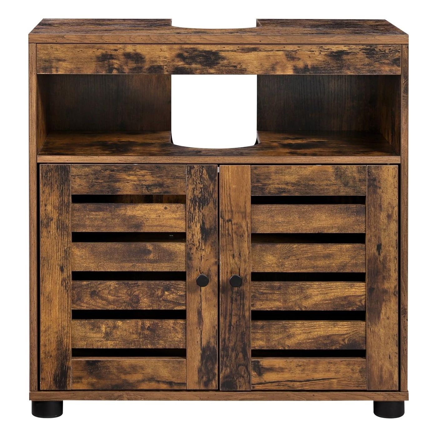 Bathroom cabinet with sink, 2 louvered doors, adjustable shelf, 60x30x63 cm, rustic brown