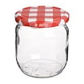 Стъклено бурканче за съхранение с червен каре капак - 425 ml