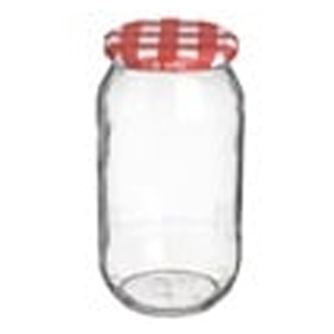Стъклен буркан за съхранение с червен каре капак 1000 ml