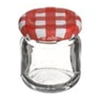 Кръгло стъклено бурканче с червен метален капак на каре - 40 ml