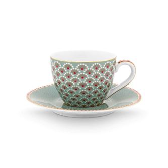 Espresso skodelica z podstavek, Pip Studio, 120 ml, modra, kolekcija Blooming Tales