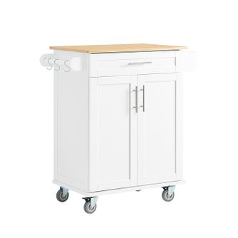 SoBuy | Albă Bucătărie Trolley cu Blat de Bambus și 4 Roți