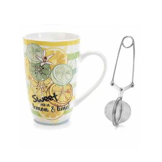 Skodelica za čaj z infuzerjem, večbarvni porcelan v darilni škatli Limone Ø 8,5 cm x 13,5 V, 450 ml