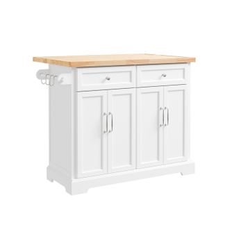 SoBuy | Bela kuhinjska vozička z 2 predaloma | Zložljiva, prostorna | Nosilnost 98 kg