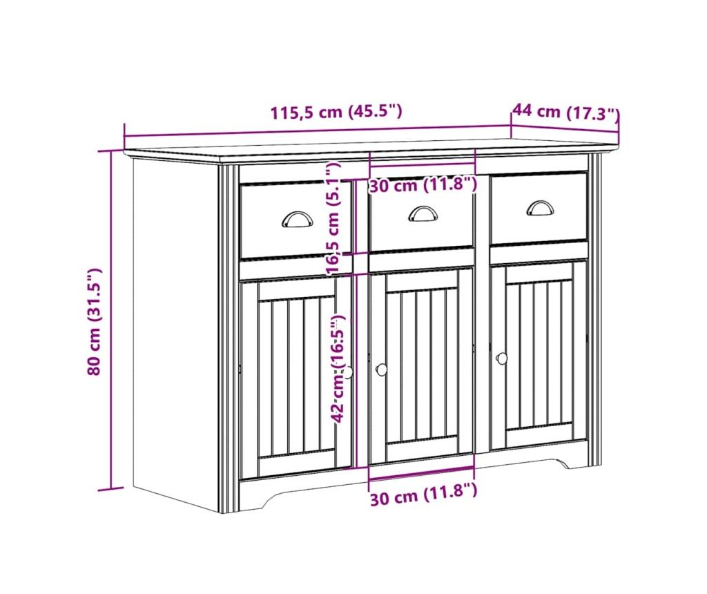 Komoda "BODO", bijela, 115x43x79,5 cm, masivna borovina - 8