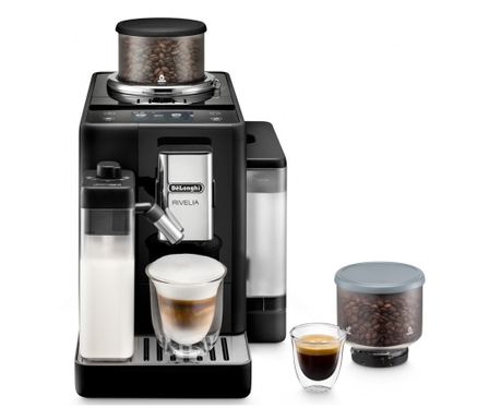 Aparat de Espresso DeLonghi Rivelia, Onyx Black EXAM440.55.B, 1450W, 19 bar, 1.4 L, 16 Băuturi, Aroma, LatteCrema Hot, Twin Shot