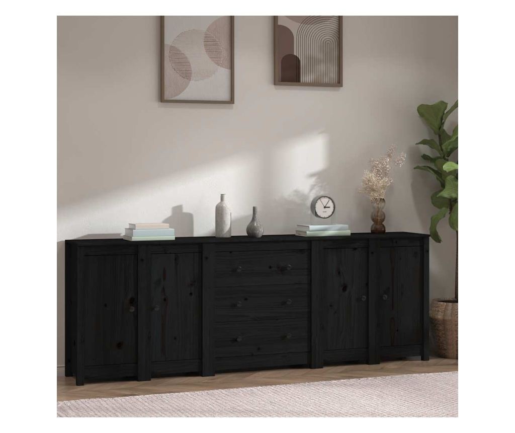 Stojalo, črno, 230x35x80 cm, masivna borovina - 9