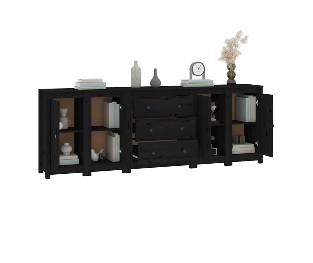 Stojalo, črno, 230x35x80 cm, masivna borovina - 12