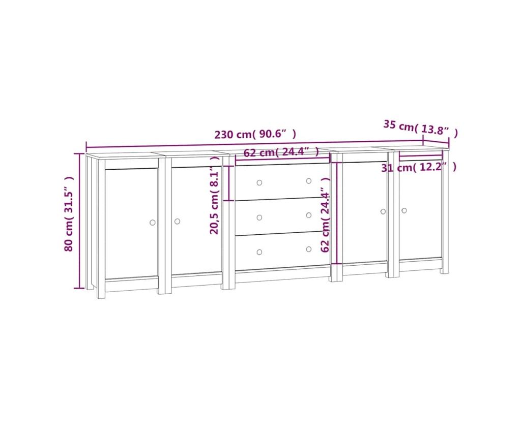 Stojalo, črno, 230x35x80 cm, masivna borovina - 15