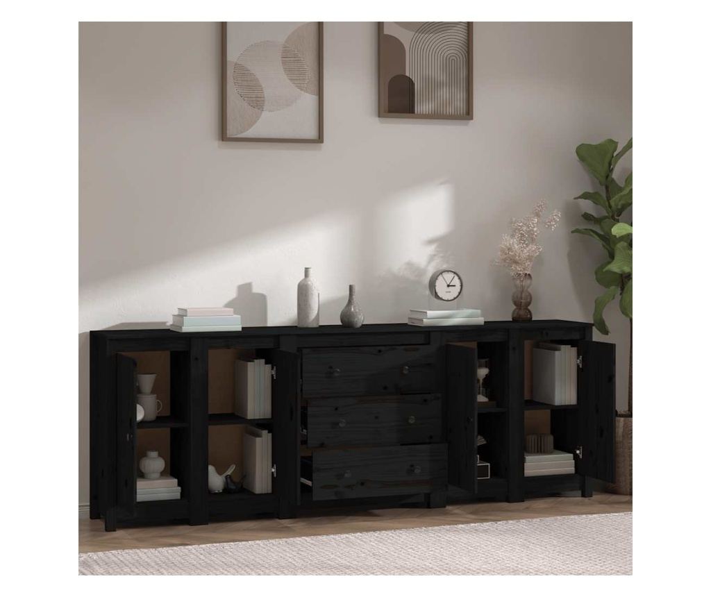 Stojalo, črno, 230x35x80 cm, masivna borovina - 19