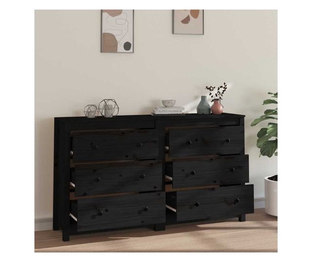 Stojalo, črno, 140x35x80 cm, masivno borovo les.