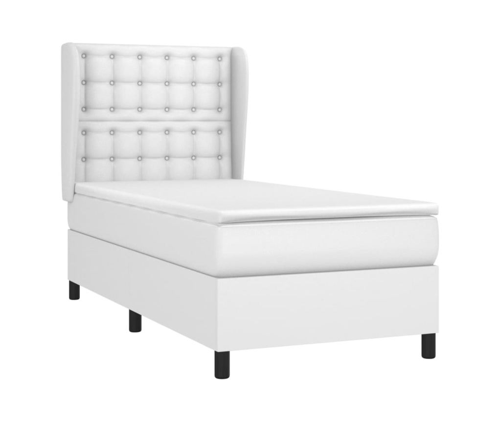 Boxspring krevet s madracem, Bijela, 100x200 cm, Umjetna koža - 3