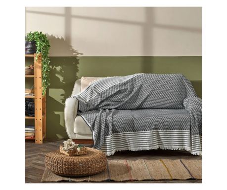 Cuvertura Old Fashion pentru pat dublu, dimensiunea 220x240 cm, 100% bumbac, zig-zag, gri cu franjuri - 24