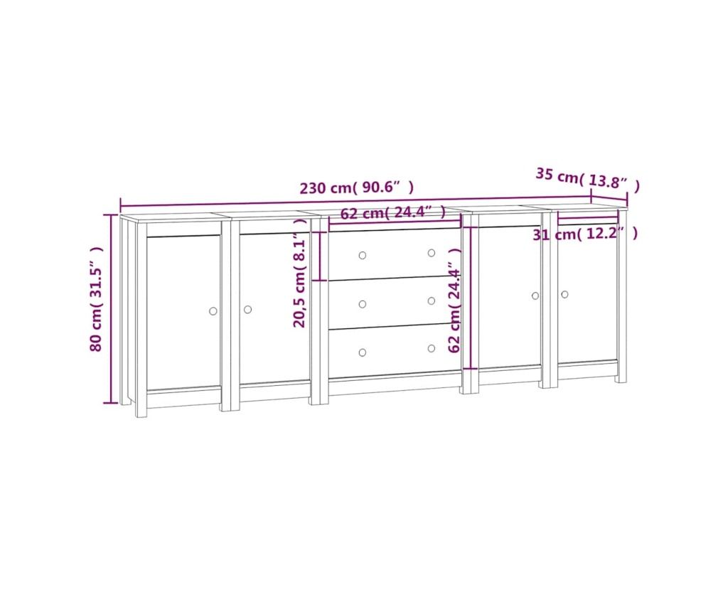 Omarica, bela, 230x35x80 cm, masivni borovec - 7
