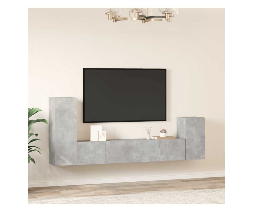 TV omarica set, 4 kosi, betonsko siva, konstruiran les - 3